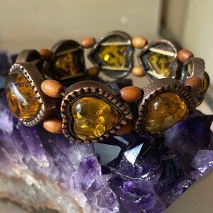 composite amber beachy boho romantic bronze stretch heart bracelet earth girl
